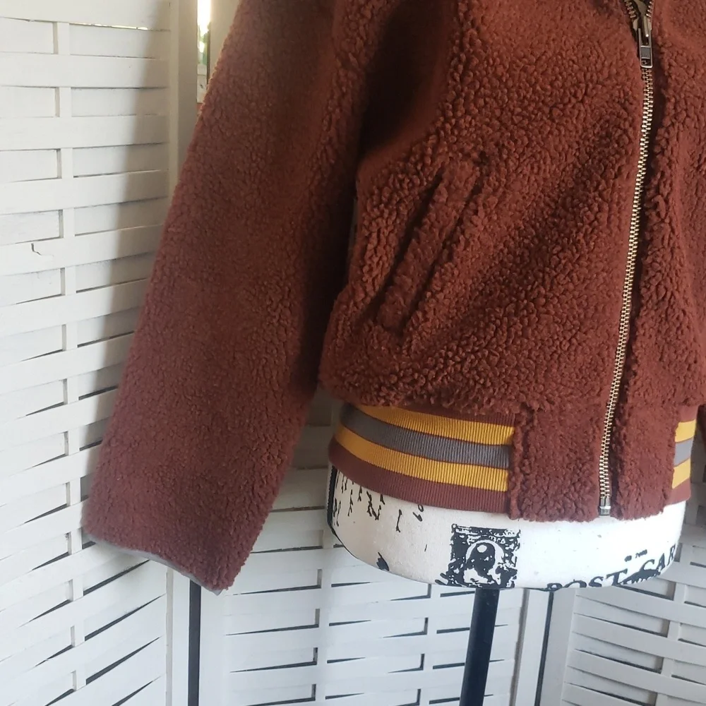 Madewell Brown Faux Sherpa Bomber Jacket Size S New - Picture 3 of 7